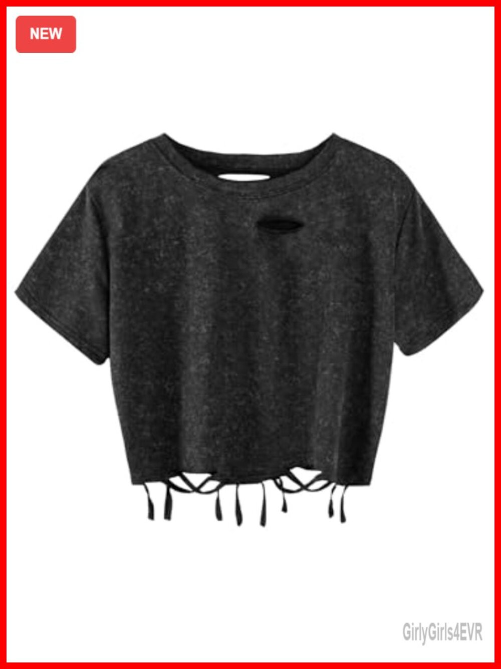 Women's Distressed Crop Top Short Sleeve Crewneck T-Shirt